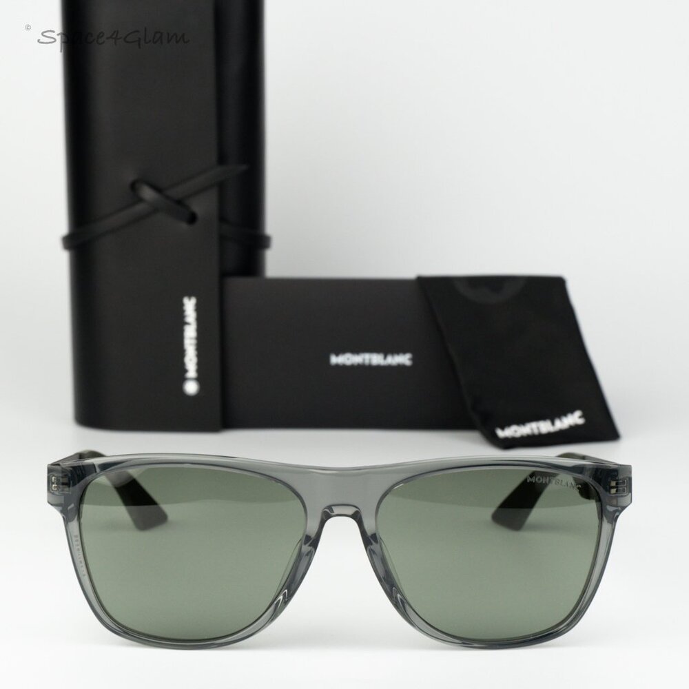 Montblanc Men Sunglasses Grey Ruthenium Green Square MB0298S 003 BRAND NEW